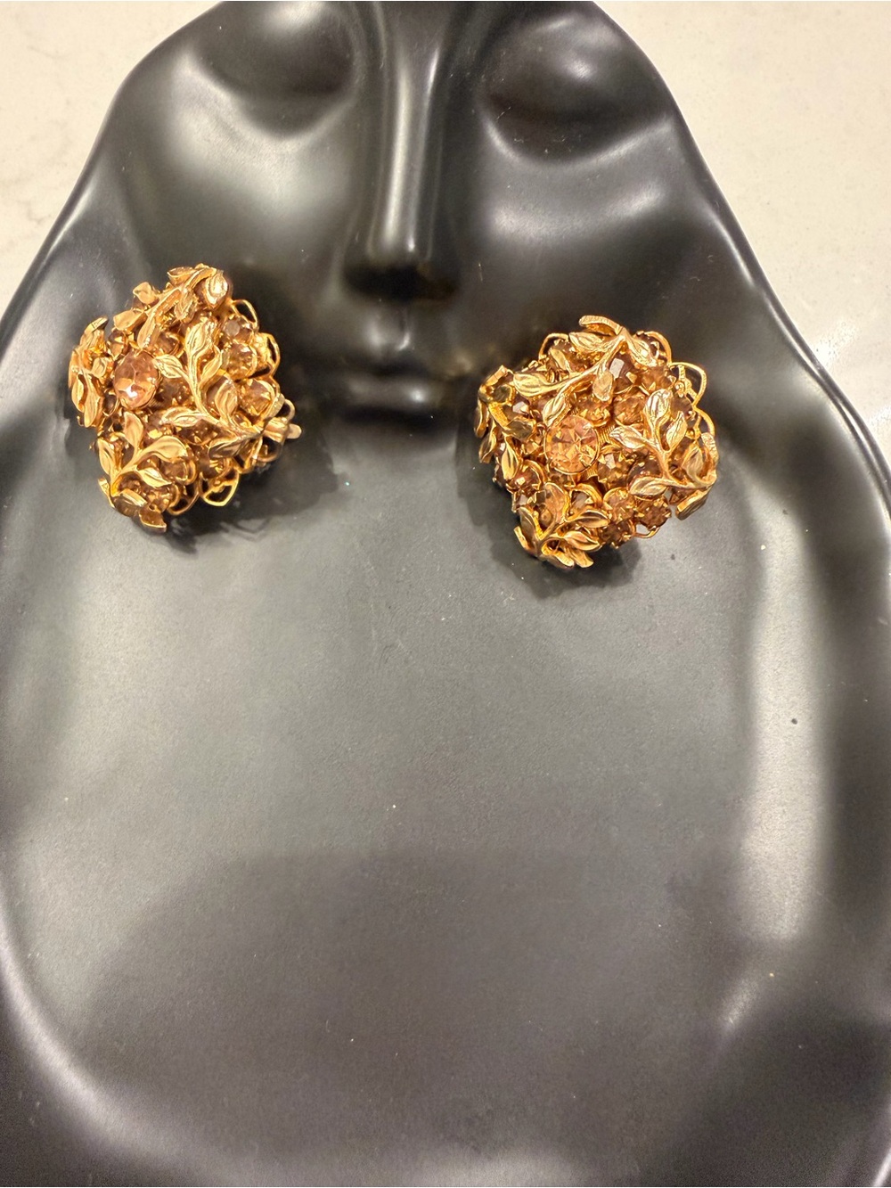 Vintage MCM Pat Pend Gold Amber Topaz 3D Floral Clip